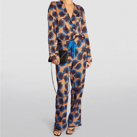 DVF Diane Von Furstenberg NWT Veronica Pant Tobacco large fan print wide leg 4 - Picture 4 of 9